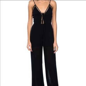 Black Caged Ladder Cutout Wide leg Jumpsuit
